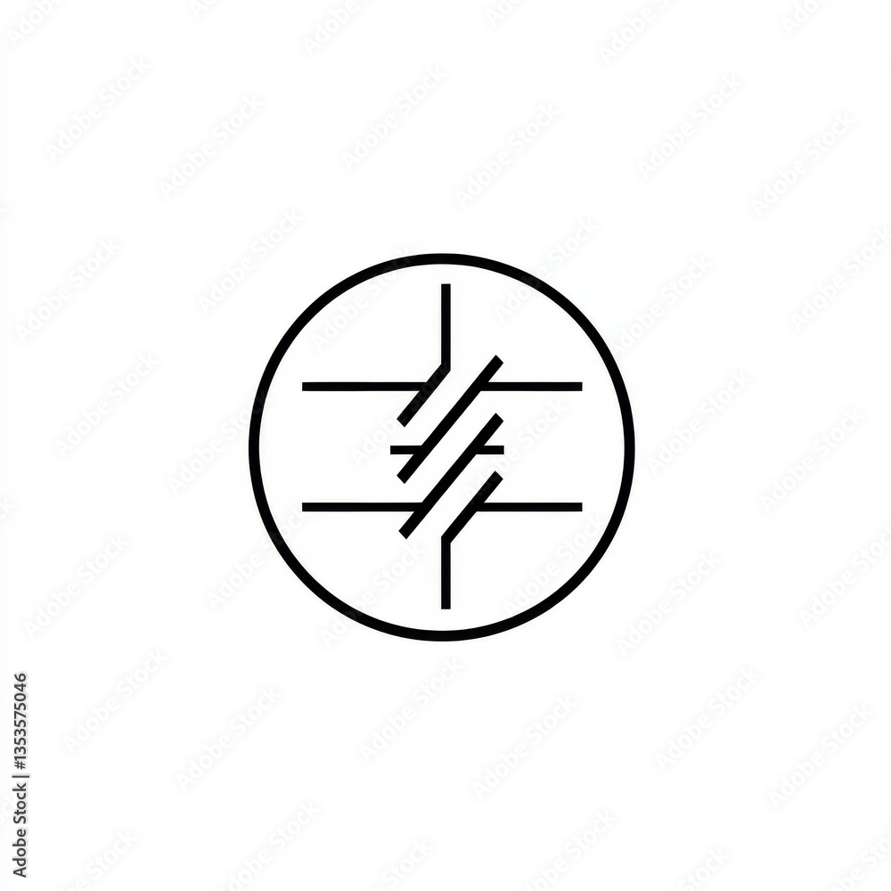 Aufkleber Network Device Symbol in Circle: A Clear and Simple Black and White Representation of a Router or Hub
