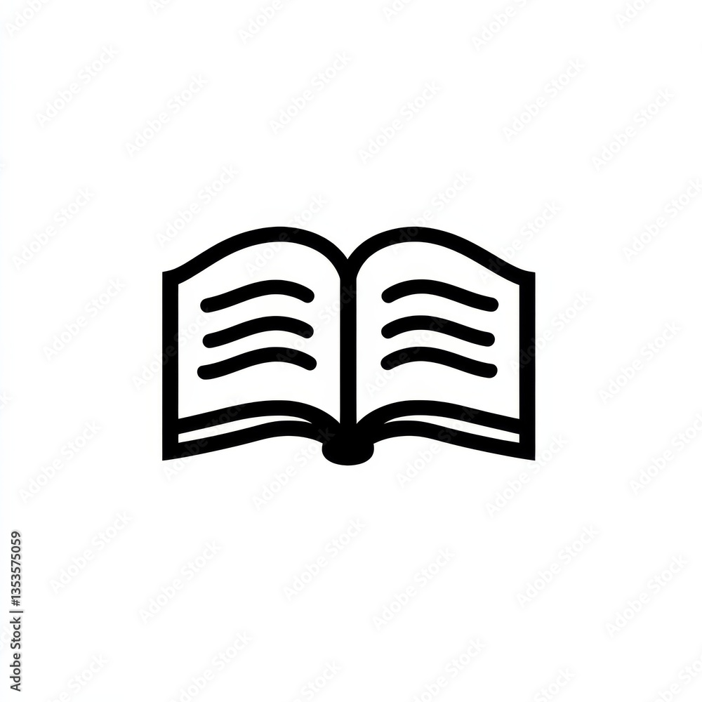 Poster open book icon: simple black and white symbol of knowledge, learning, and reading materials