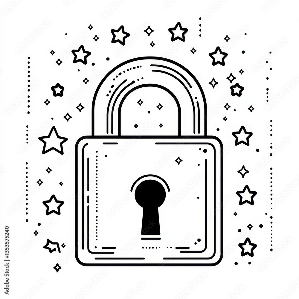 Poster secure elegance: a padlock amidst stars, protecting your digital galaxy, ensuring privacy and celest