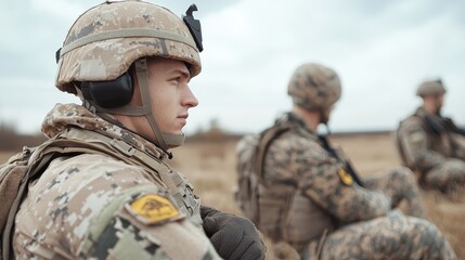 Fototapeta premium A brave soldier in uniform standing proudly with determination and strength conveying the spirit of courage and valor