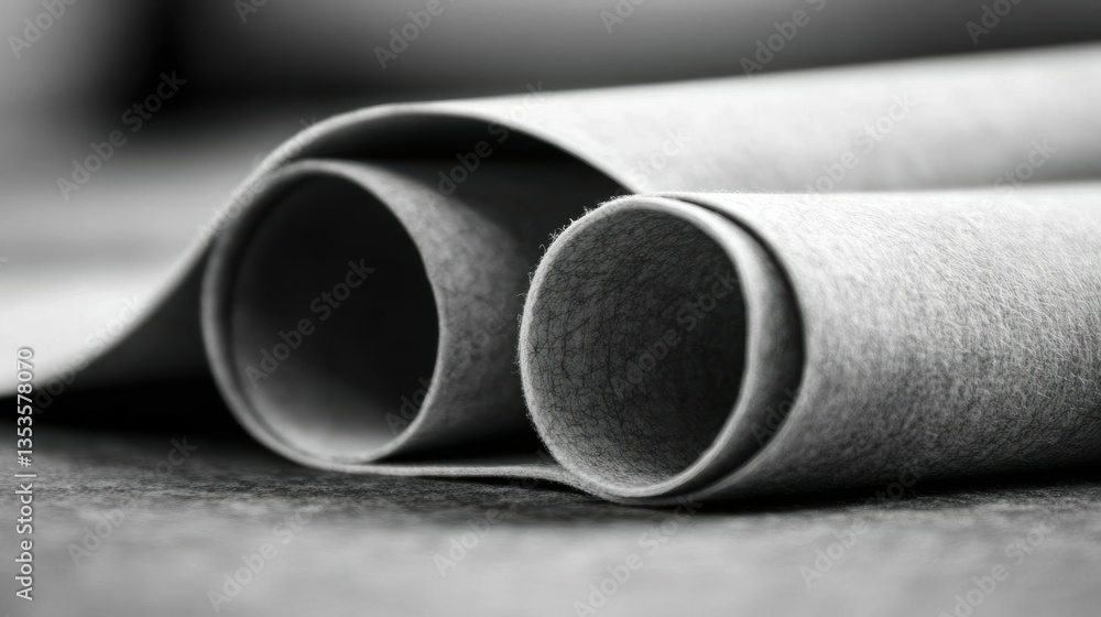 Poster rolled material creates abstract forms with texture and shadow play concept