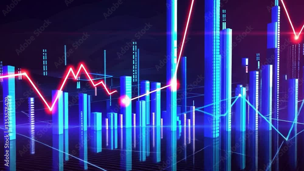 Poster digital financial graphs analyzing market trends and growth through vibrant data visualization and t