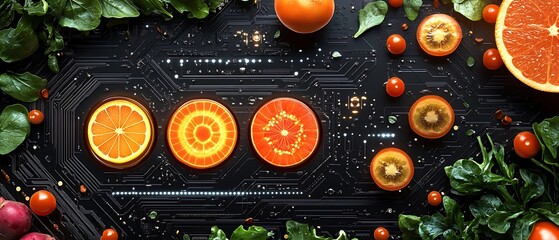 Circuit Board Fruit Arrangement.