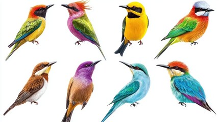 Obraz premium Artistic bird portraits isolated on white background