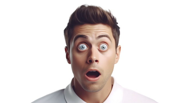 Excited Man with Surprised Look Isolated on PNG Transparent Background
