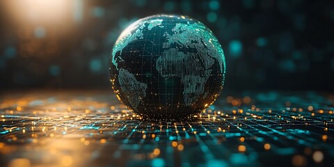 The Digital Representation Of Earth Floating In A Network Grid
