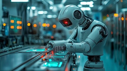 Fototapeta premium Medical robot assisting surgeon during minimally invasive procedure with multiple precision tools