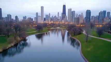 Obraz premium Stunning city skyline silhouette during sunset with colorful clouds in the background creating a dramatic scene