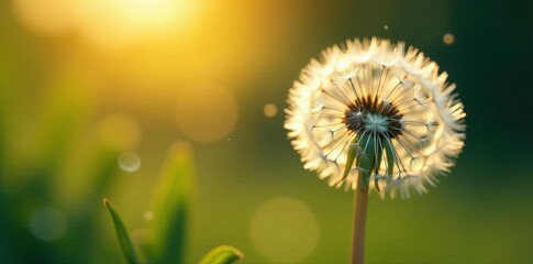 Ethereal image of dandelion seeds floating gracefully in the air, air, nature, wind