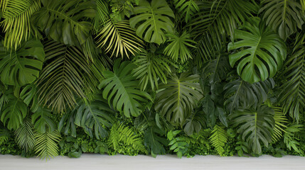 Lush tropical foliage creates vibrant and serene backdrop, perfect for adding touch of nature to any space