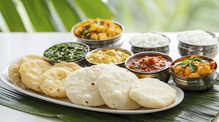 Delicious Indian street food spread featuring soft flatbreads, vibrant curries, and fresh vegetables, evoking sense of culinary delight