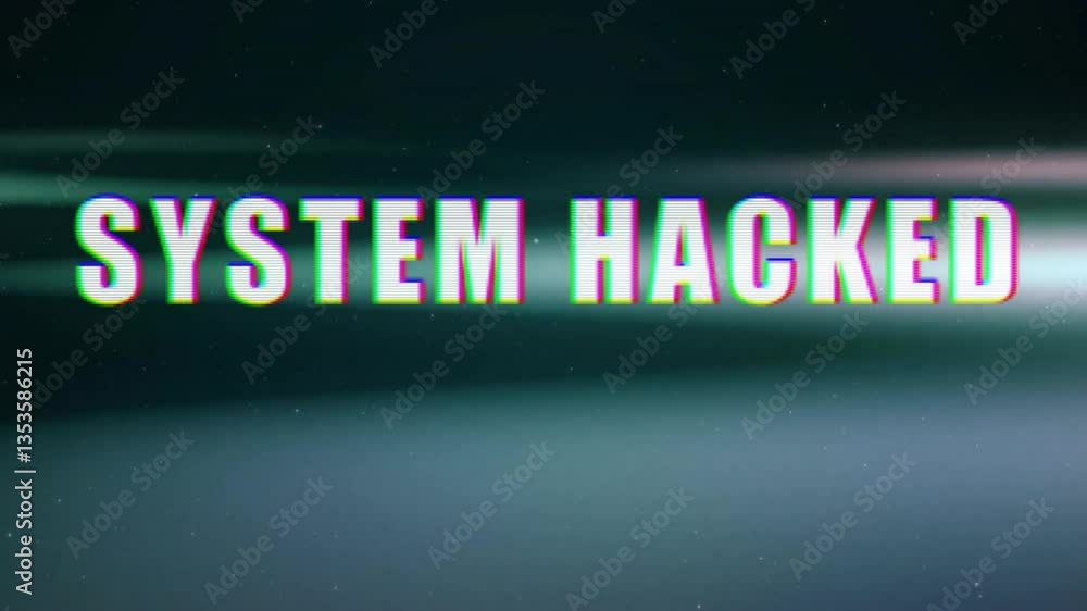 Poster animation of system hacked text glitching over dark digital background