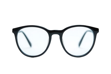 Fototapeta premium A pair of round black framed glasses with clear lenses on a black and white background image view