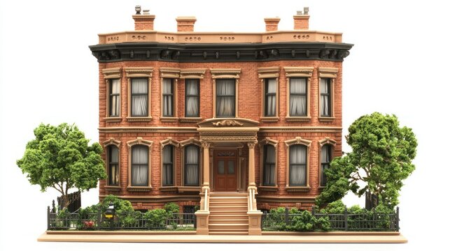 Brownstone home isolated on white background