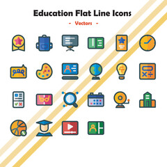 Education Flat Line Icons Collection