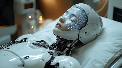 Fototapeta premium Healthcare robot performing precise placement of EEG sensors on patient