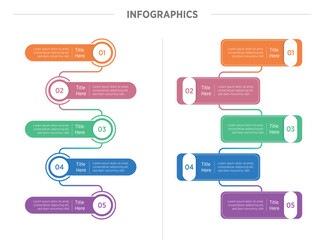 A clean and visually engaging vertical infographic template featuring five distinct boxes arranged in a top-to-bottom layout. Each box offers ample space for customizable text, icons, or data, making 