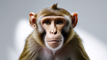 Portrait of rhesus macaque monkey showing its beautiful face and fur