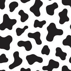 Dalmatian seamless pattern, animal print with skin spot texture. Absract shapes design dog or cow black spots on white background for fibres and textile. Simple endless leather backdrop. 