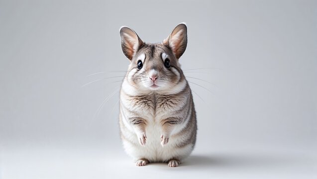 Cute bushy-tailed jird standing on hind legs on white background