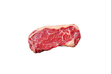 Obraz premium A beautifully marbled ribeye steak, showcasing rich red meat and creamy fat. Perfect for grilling or pan-searing, this cut is a favorite among steak lovers.
