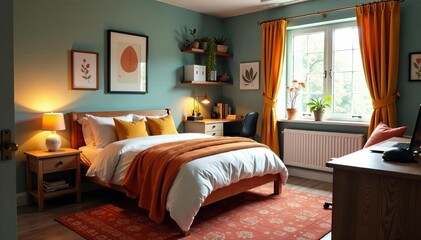 Quaint dormitory with eclectic decor and soft bedding, hostel, eclectic, bedding