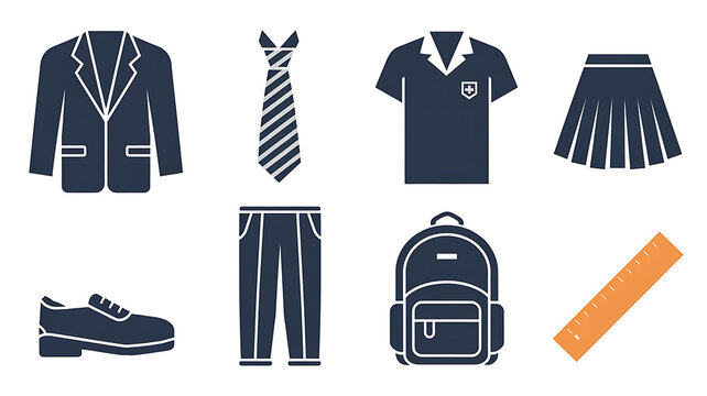 School uniform icons, various garments and accessories.
