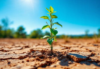 Resilient Green Plant Growing in Dry Cracked Soil,
Symbolizing Hope, Survival, and Environmental Sustainability.