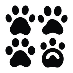 Fototapeta premium Four Simple Black Dog Paw Prints on White Background