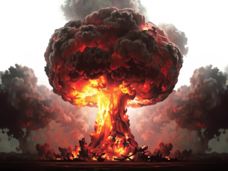 Big nuclear explosions with ominous mushroom cloud isolated on transparent white background. Nuclear bomb explosion. PNG format, allowing for easy integration into various design projects