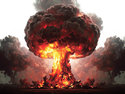 Big nuclear explosions with ominous mushroom cloud isolated on transparent white background. Nuclear bomb explosion. PNG format, allowing for easy integration into various design projects