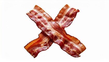 isolated two bacon strips in x shape