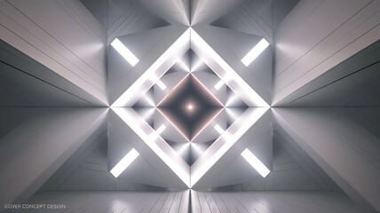 Abstract geometric white interior space with glowing light accents