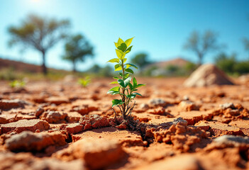 A Small Green Plant Defying Drought in Cracked, Dry Soil,
Symbolizing Strength, Hope, and Nature&rsquo;s Power to Adapt and Thrive Against All Odds.