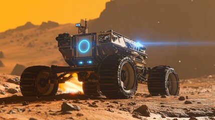 Fototapeta premium Martian Rover: Exploring the Red Planet's Desolate Beauty