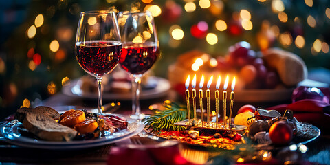 Hanukkah Celebration Wallpaper Background with a Glowing Menorah and Festive Atmosphere