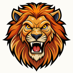 Fototapeta premium Fierce Orange Lion with Roaring Mane Cartoon Head Illustration, lion, orange, cartoon, head, fierce, roaring, mane, illustration, animal, fantasy, animated, design, sharp, digital, wild, colorful