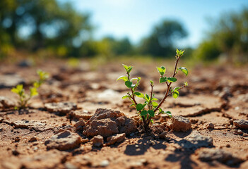 A Small Green Plant Sprouting from Dry, Cracked Soil,
Symbolizing Growth, Hope, and the Power of Nature to Thrive in Adversity.