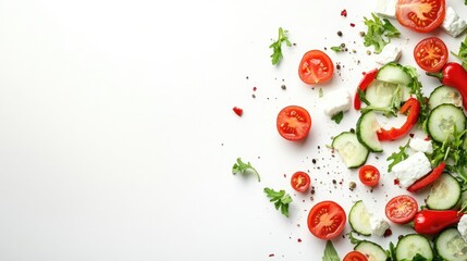 Fresh Vegetables and Herbs Arranged on a White Background