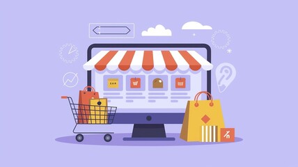 Naklejka premium E-commerce Shopping Concept - Online Store and Digital Retail Illustration 2