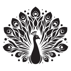 Peacock silhouette black and white vector icon