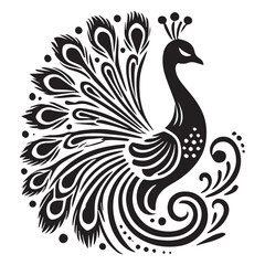 Obraz premium Peacock silhouette black and white vector icon
