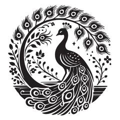 Peacock silhouette black and white vector icon