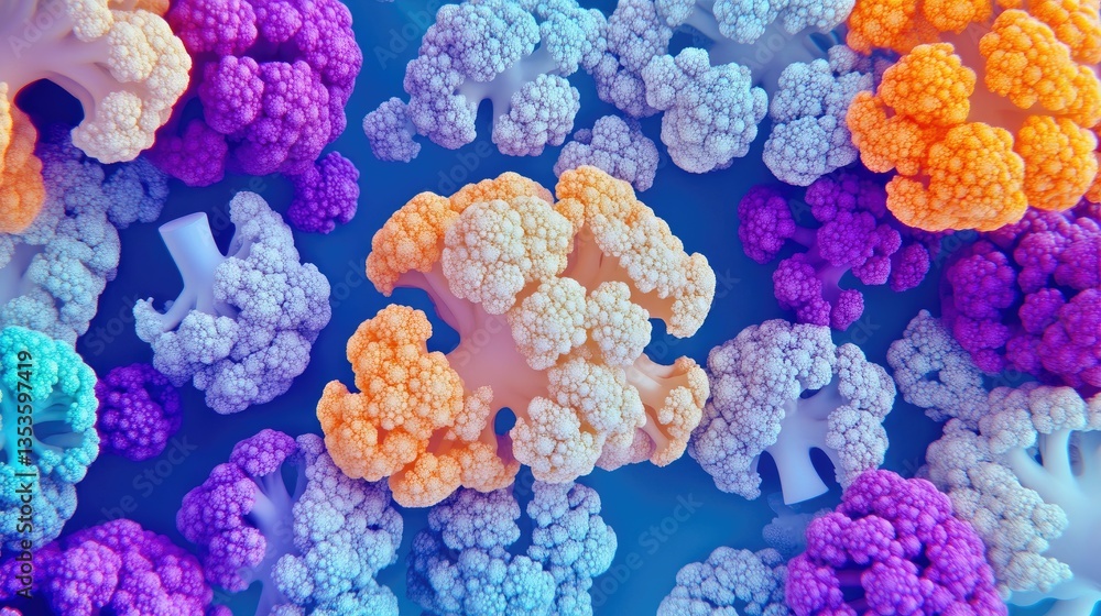 Poster vibrant abstract coral structures on blue background for design use