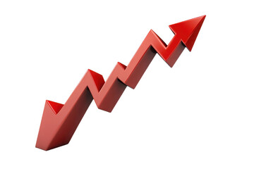 A red arrow showing an upward trend with a zig zag pattern on a black background illustration