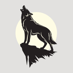 Wolf Howling at the Moon Silhouette – Vector Design for Nature and Wildlife Themes