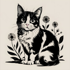 black cat on white background vector