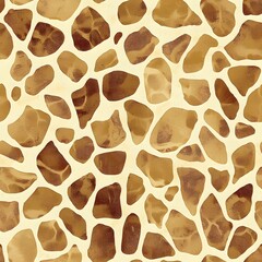 Intricate giraffe spots reveal unique, uneven brown markings against a soft, light backdrop.