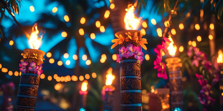 Fototapeta Hawaiian Luau Wallpaper Background for Tropical Events, Beach Parties, or Exotic Branding