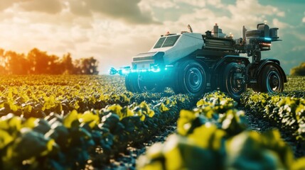Futuristic Farming: Autonomous Tractor in a Verdant Field
